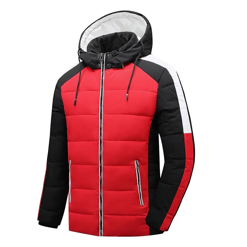 Men Winter Fleece Windproof Hooded Parkas Jacket