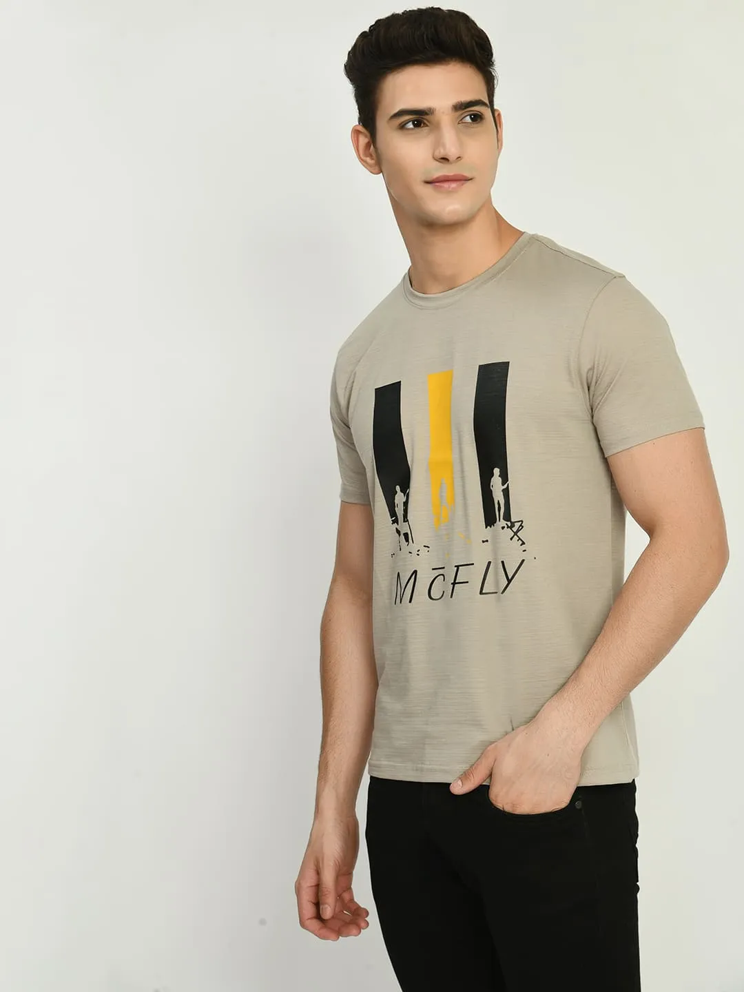 Men’s Printed Round Regular Fit T-Shirt - Grey