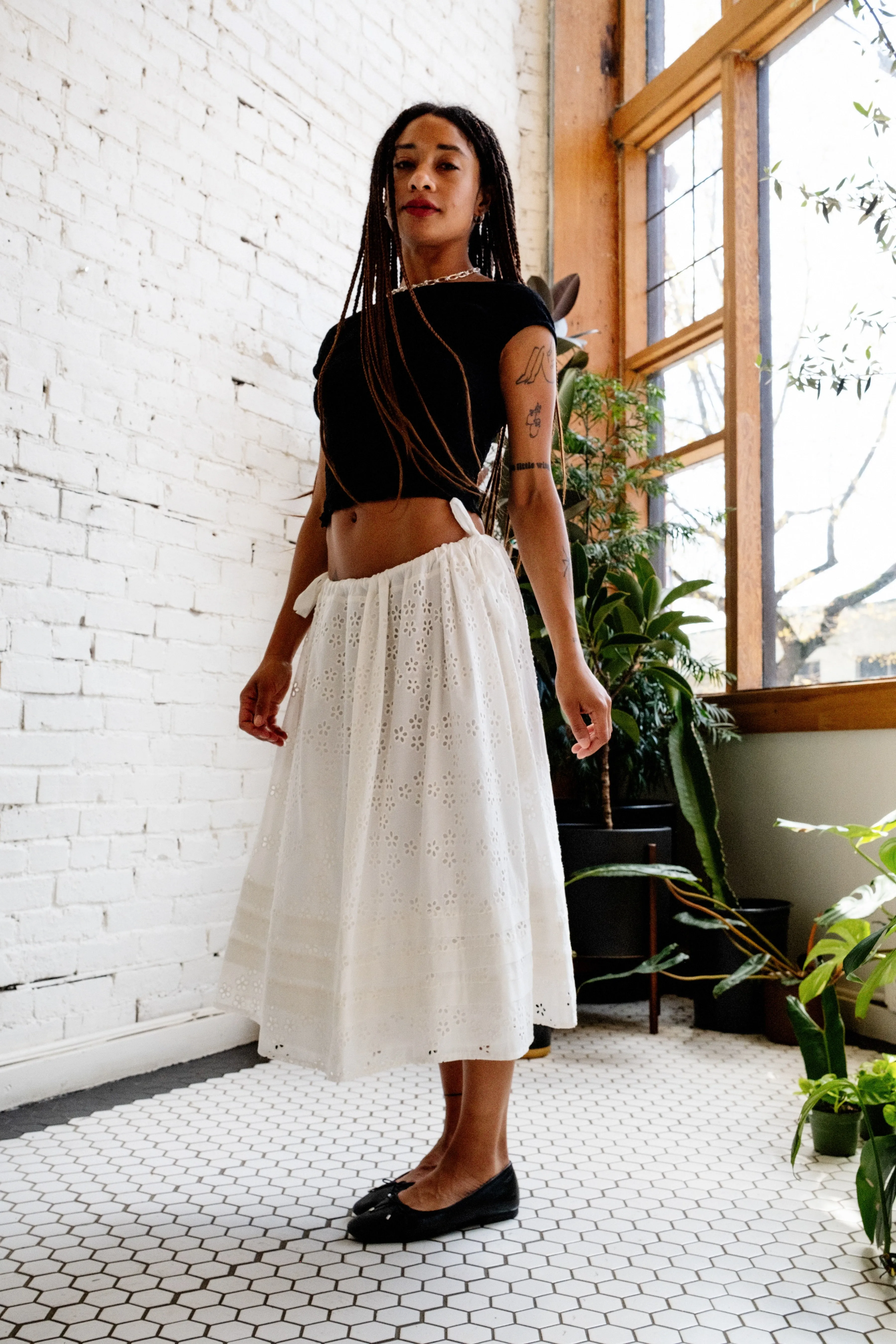 Milk Eyelet Edamame Skirt