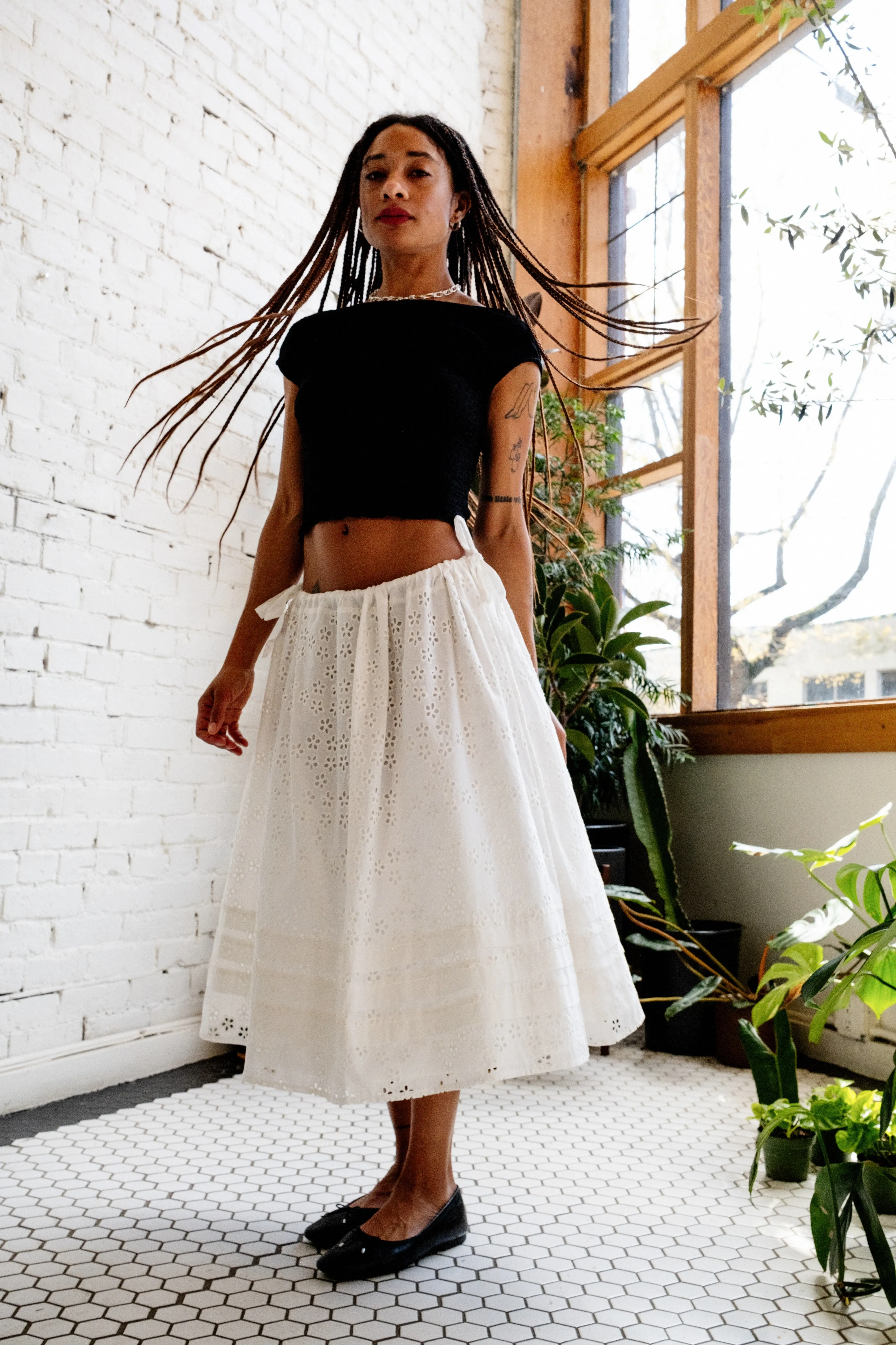 Milk Eyelet Edamame Skirt