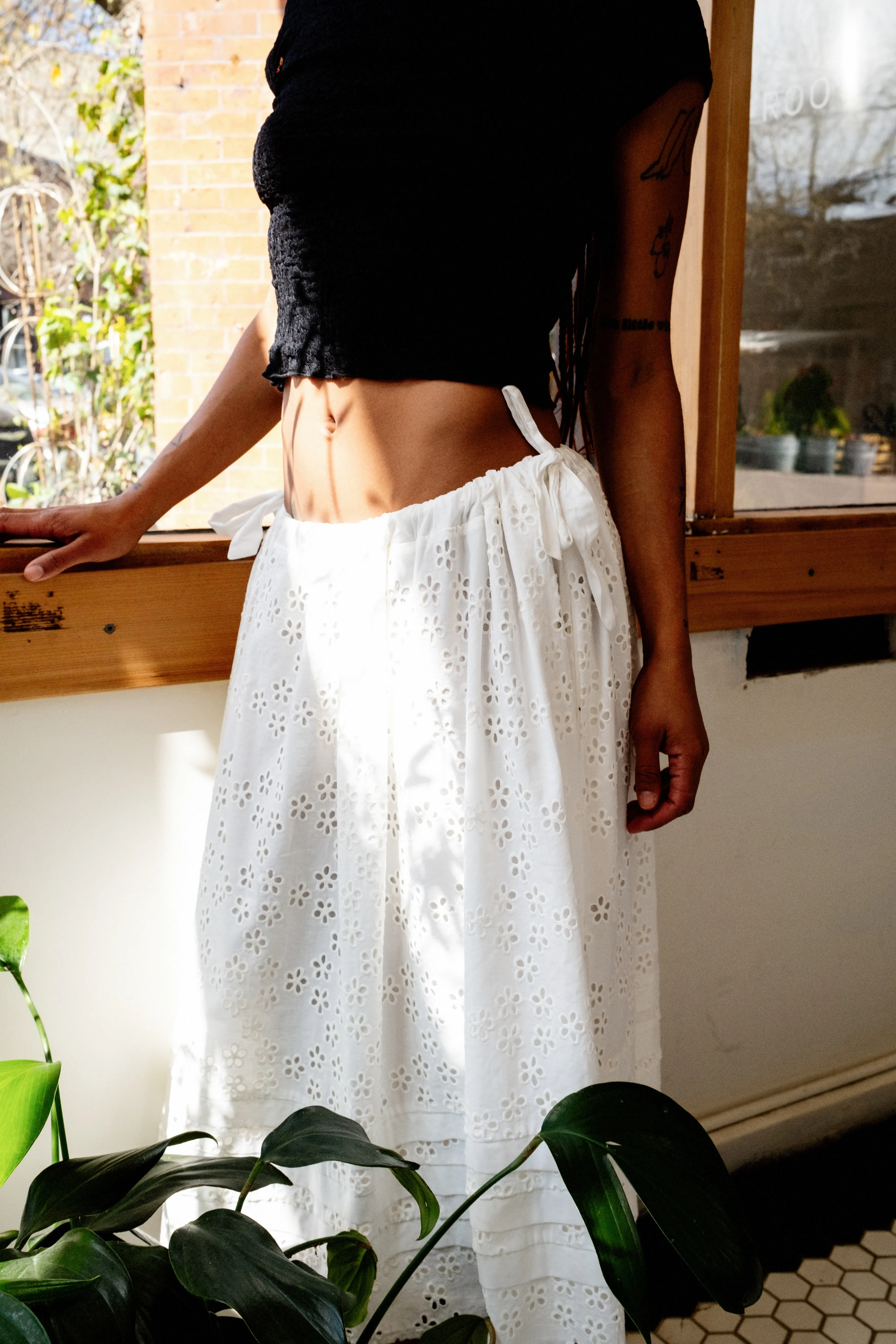 Milk Eyelet Edamame Skirt