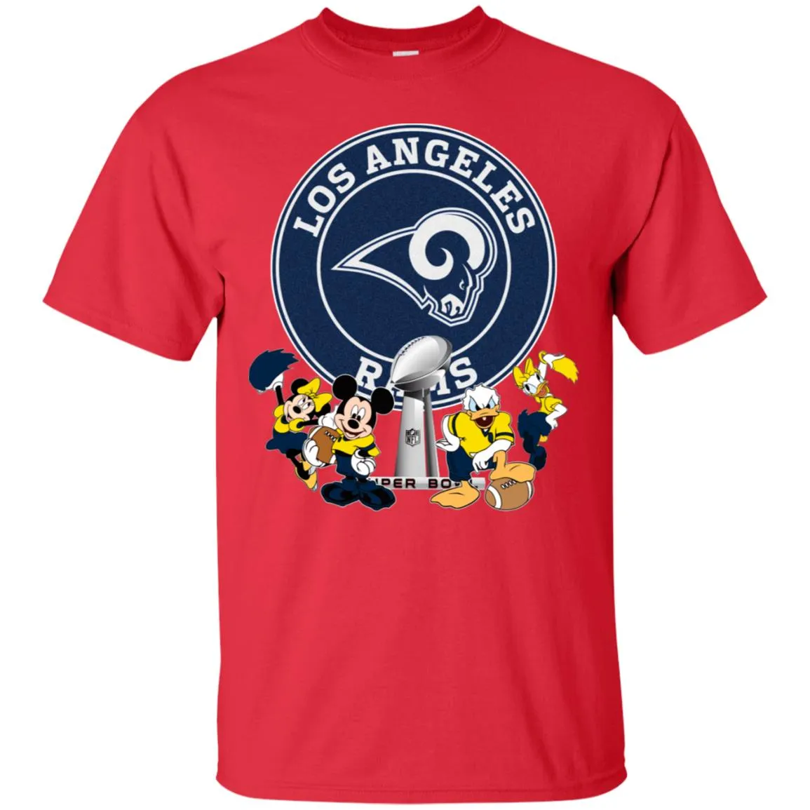 Nfl – Los Angeles Rams Super Bowl 2019 Mickey Mouse Minnie Mouse Donald Duck Daisy Duck Football Men Cotton T-Shirt