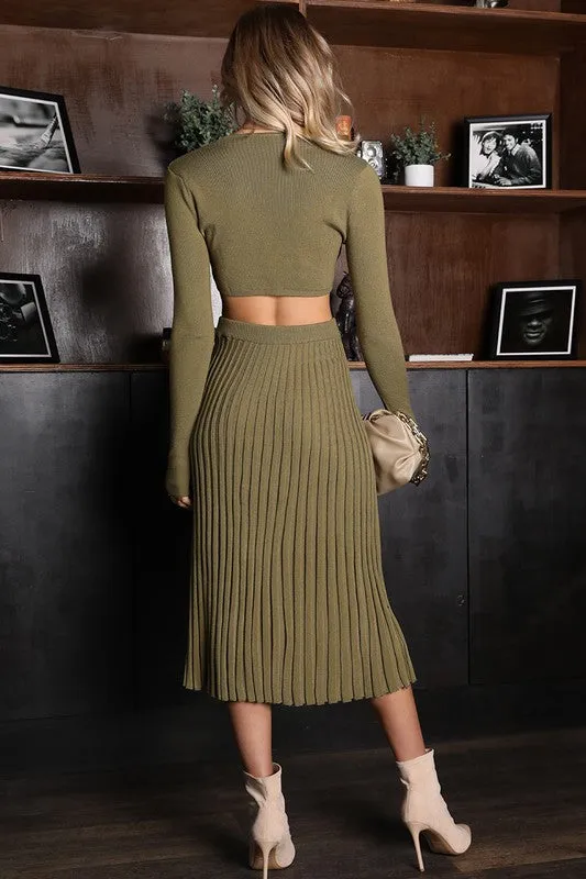 No Regrets Two Piece Sweater Set-Olive