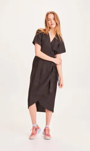 ORCHID linen wrap dress - Black Jet