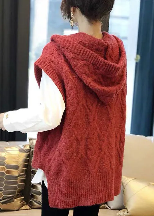 Organic Red hooded zippered Cute Fall Knit Vest