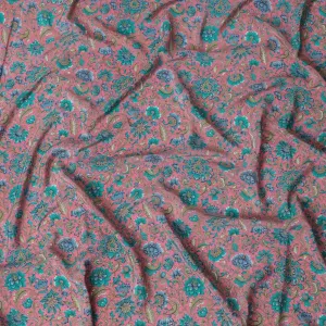 Pale pink Premium pure silk crepe fabric with multicolor print in floral design-D17189