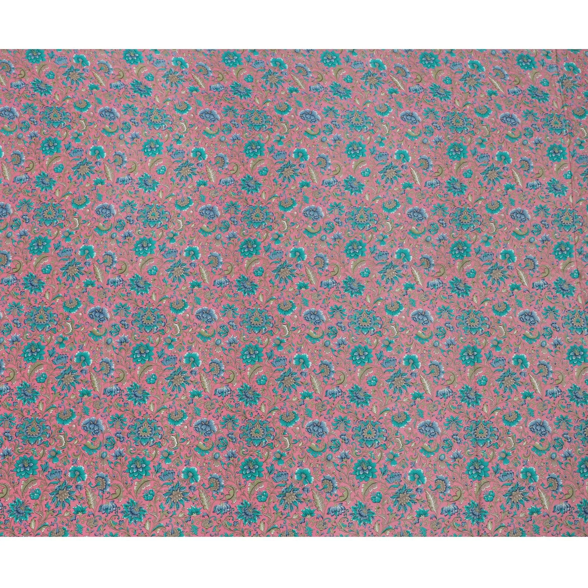 Pale pink Premium pure silk crepe fabric with multicolor print in floral design-D17189