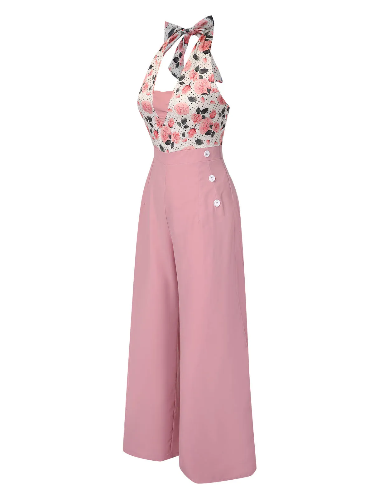 Pink 1930s Floral Halter Jumpsuit