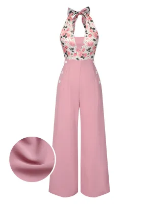 Pink 1930s Floral Halter Jumpsuit