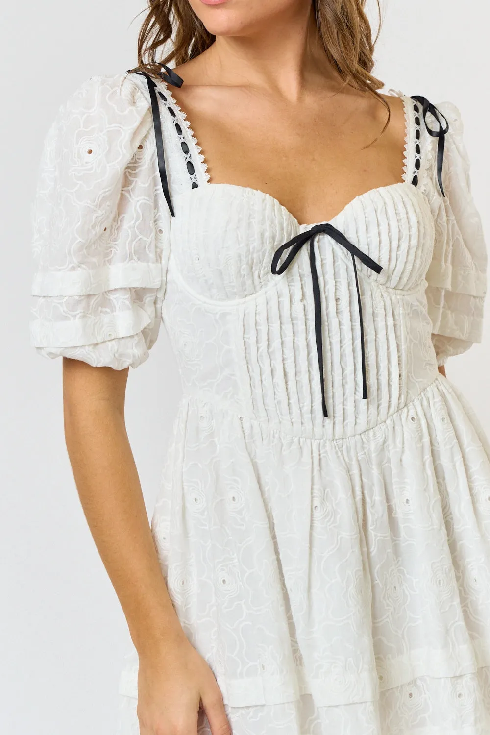 Puff Sleeve Bow Detail Babydoll Dress