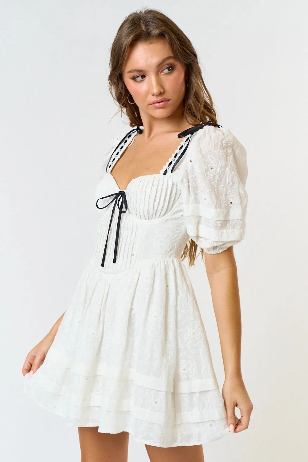 Puff Sleeve Bow Detail Babydoll Dress