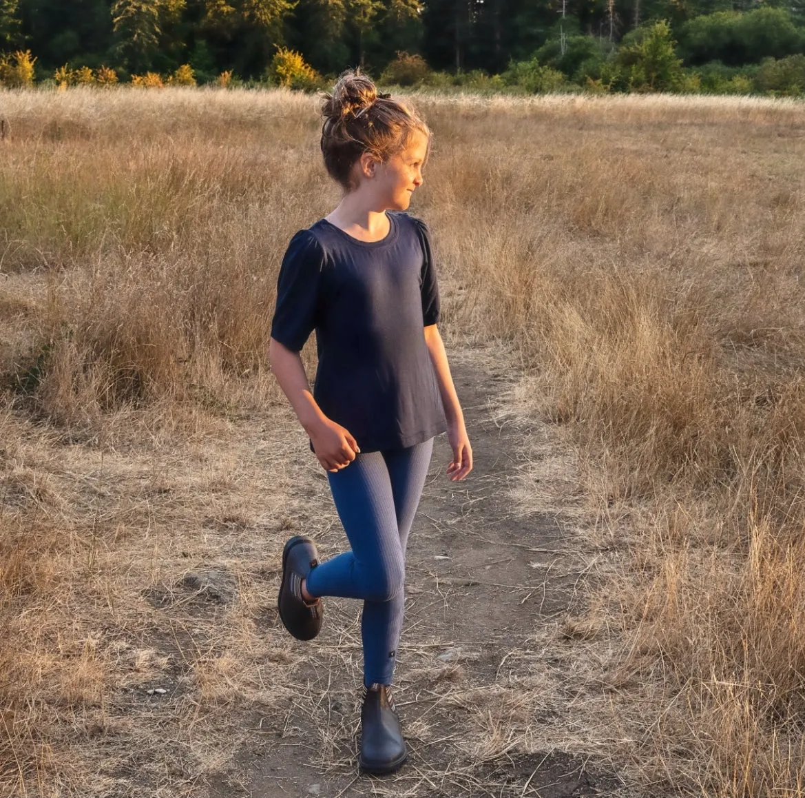 Puff Sleeved Tee, Indigo Bamboo Jersey