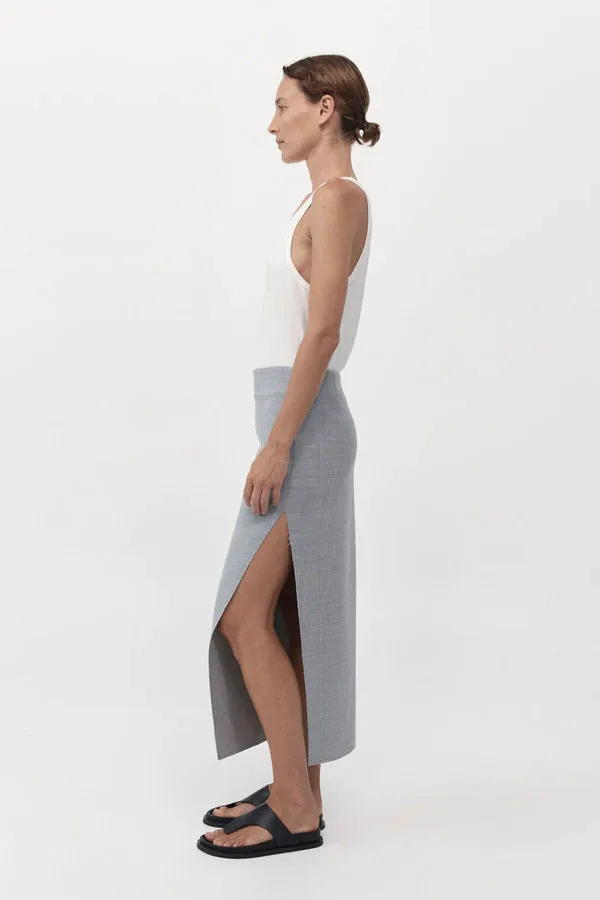 Raw Hem Midi Skirt Grey Heather