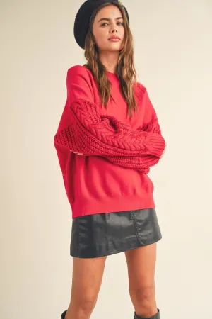 Red Cable knit sleeve Pullover