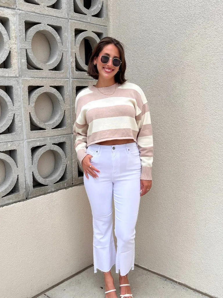 SELENA STRIPED SWEATER IN TAUPE