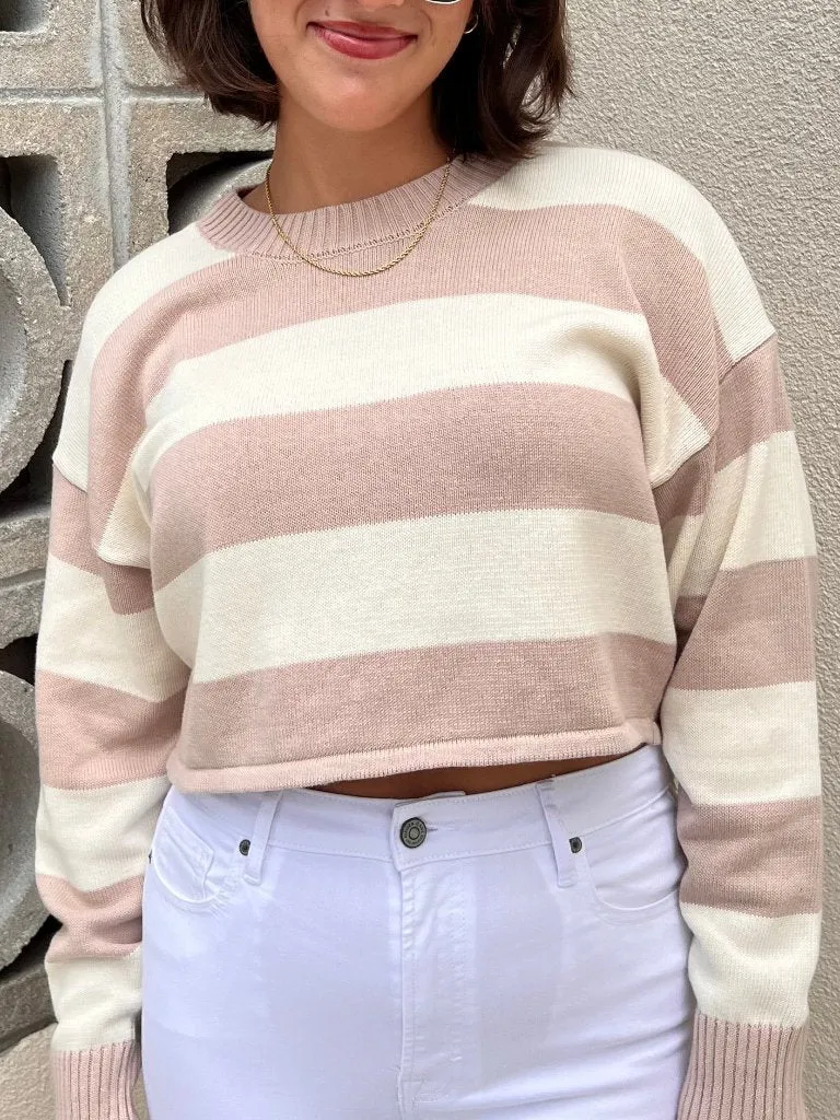 SELENA STRIPED SWEATER IN TAUPE