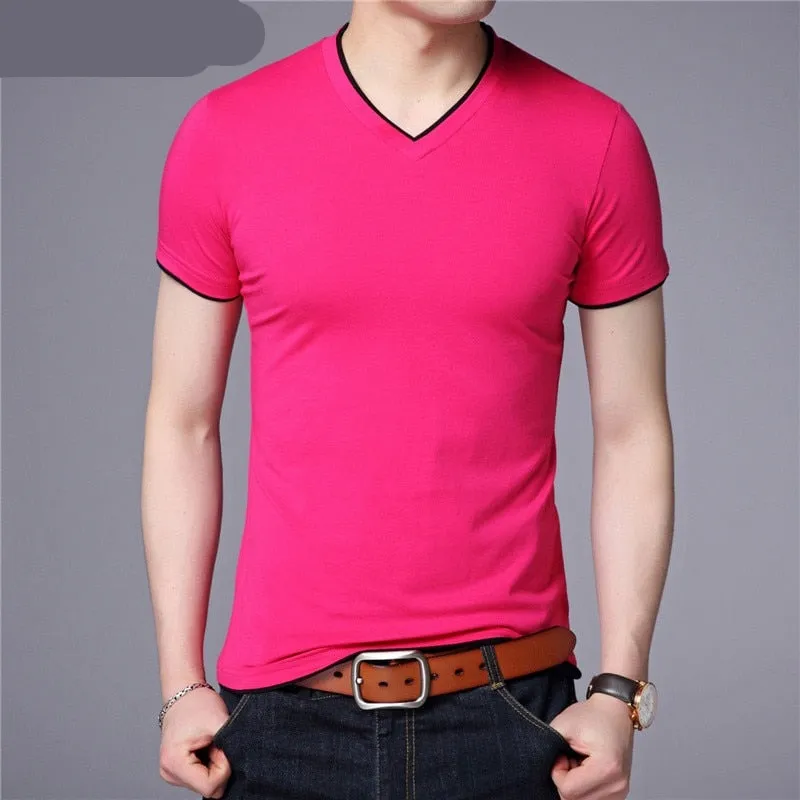 Short Sleeve T Shirt Men | Cotton Tee Shirt Homme Streetwear | Casual V-Neck T-Shirt Men Clothing Tops