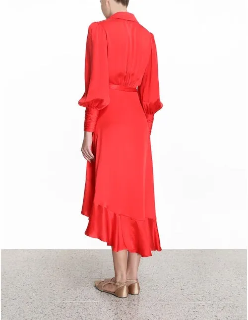 Silk Wrap Dress Midi (Red)