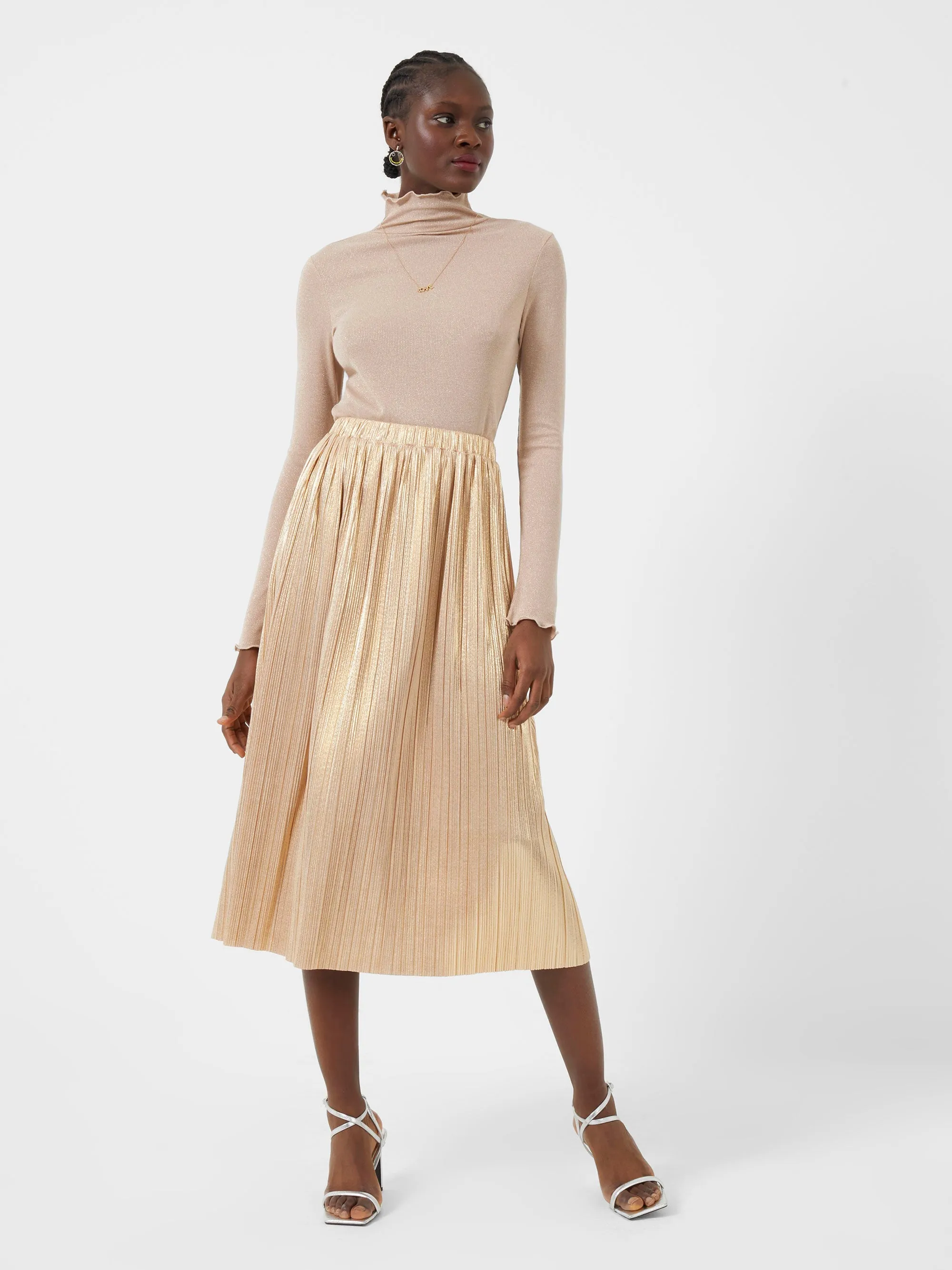 Sky Jersey Shimmer Midi Skirt