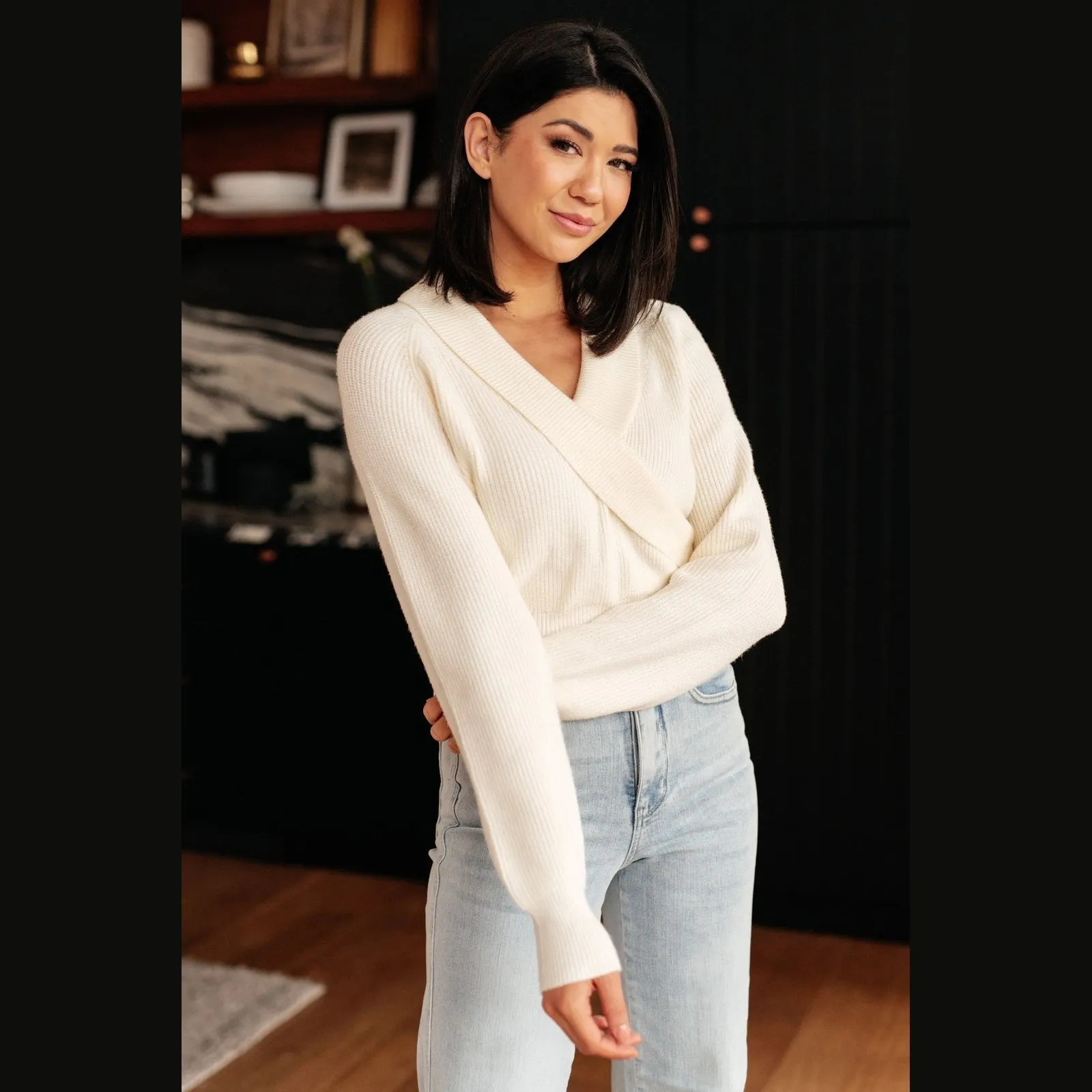 Snowfall Surplice Crop Sweater