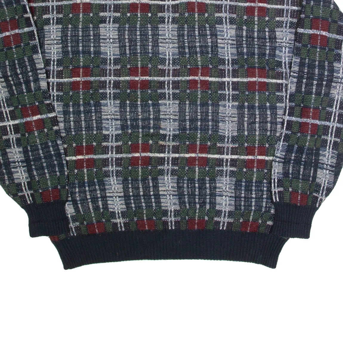 ST JOHNS BAY Mens Patterned Jumper Blue Check 90s Tight Knit XL