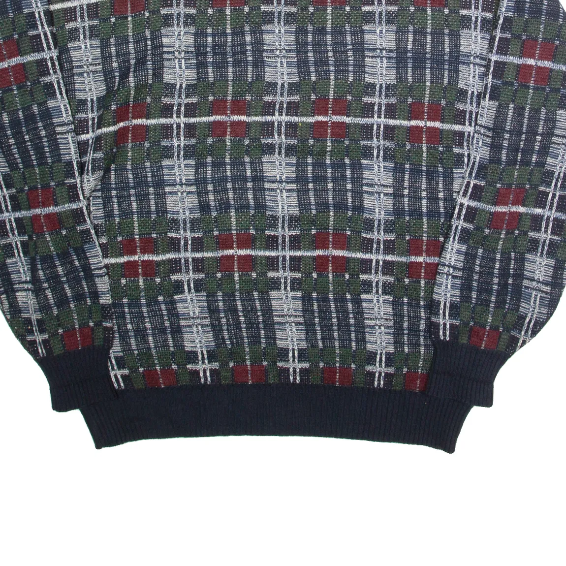 ST JOHNS BAY Mens Patterned Jumper Blue Check 90s Tight Knit XL