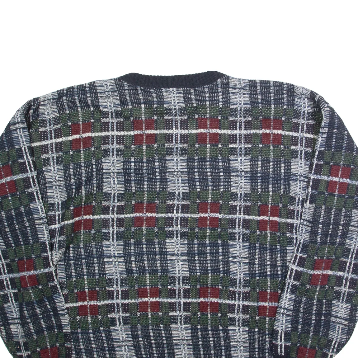 ST JOHNS BAY Mens Patterned Jumper Blue Check 90s Tight Knit XL