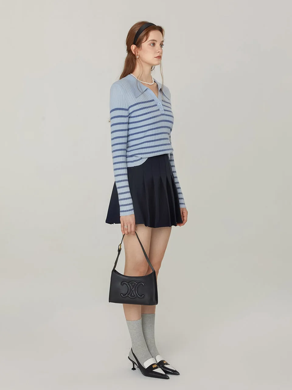 Striped collar knit