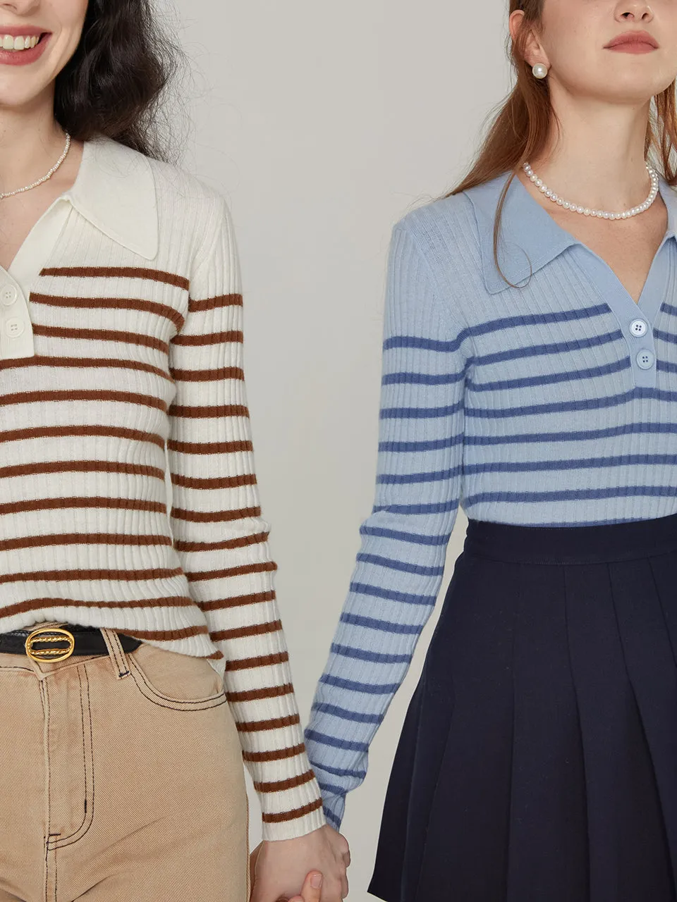 Striped collar knit