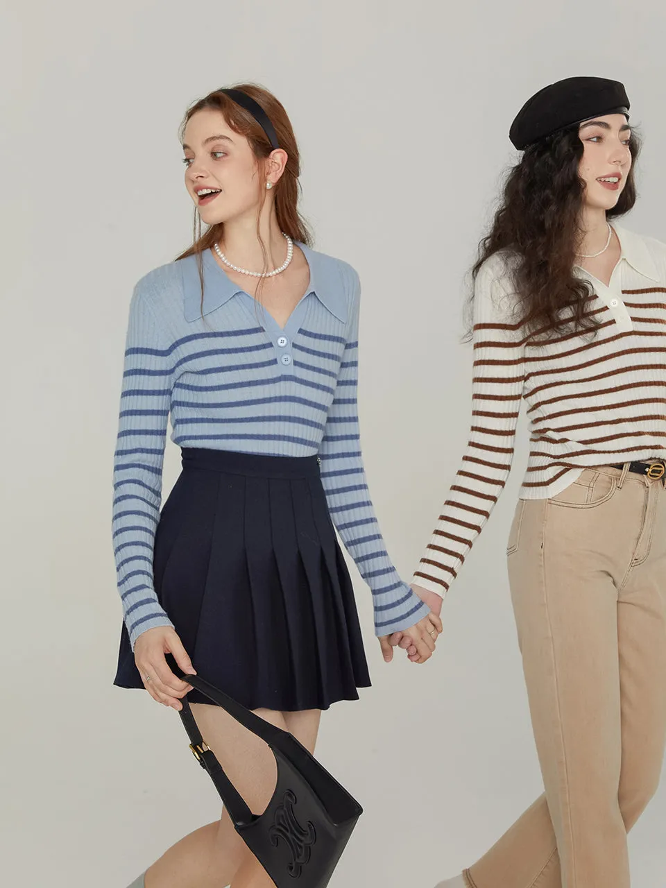 Striped collar knit