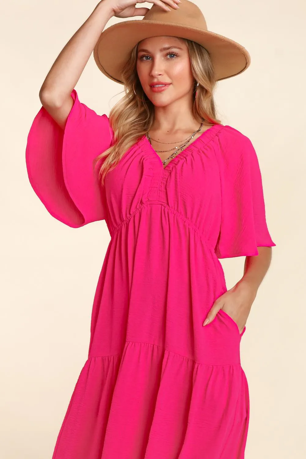 Tiered Babydoll Maxi Dress with Side Pocket