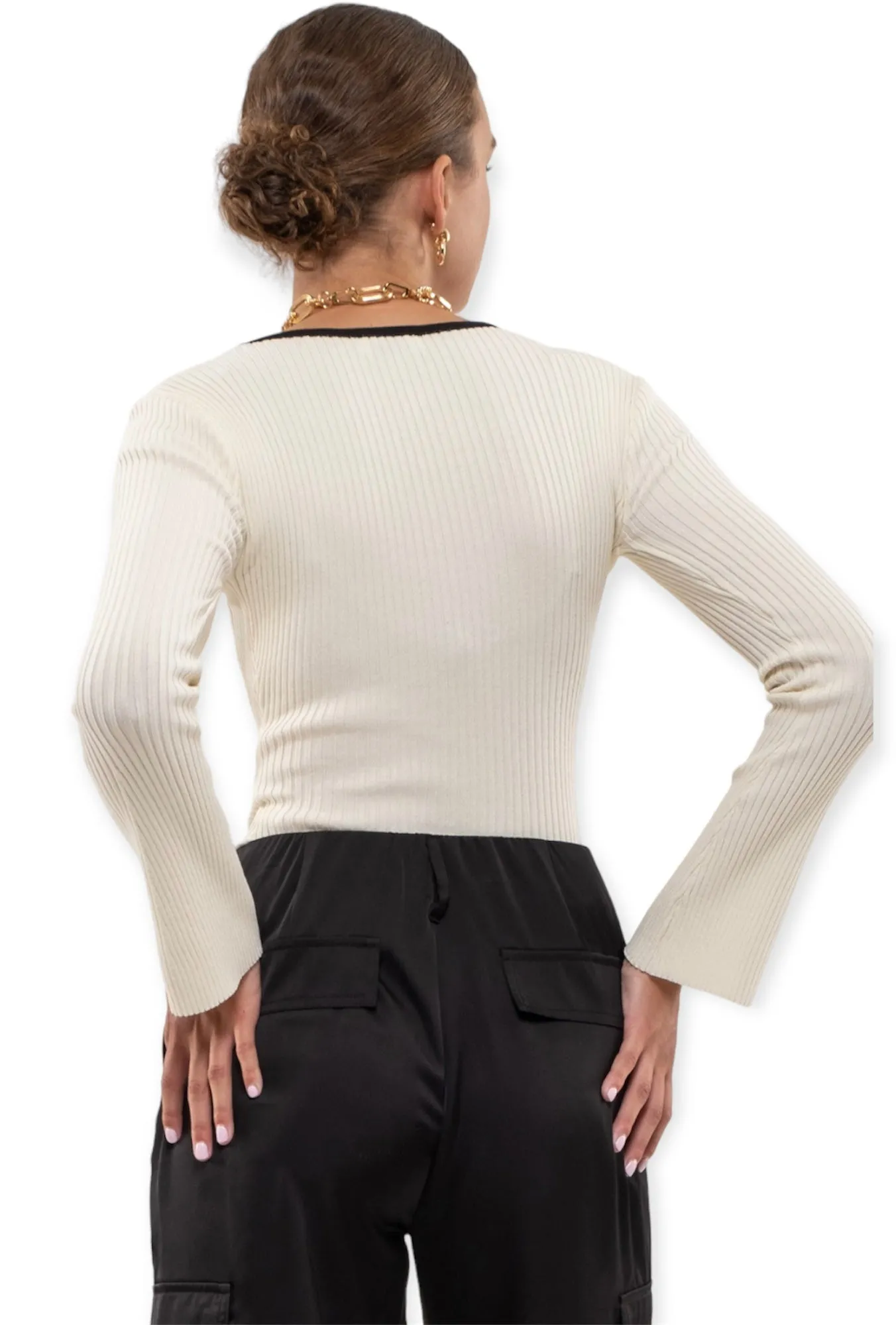 Tory's Ribbed Knit Long Sleeve Top- Ivory