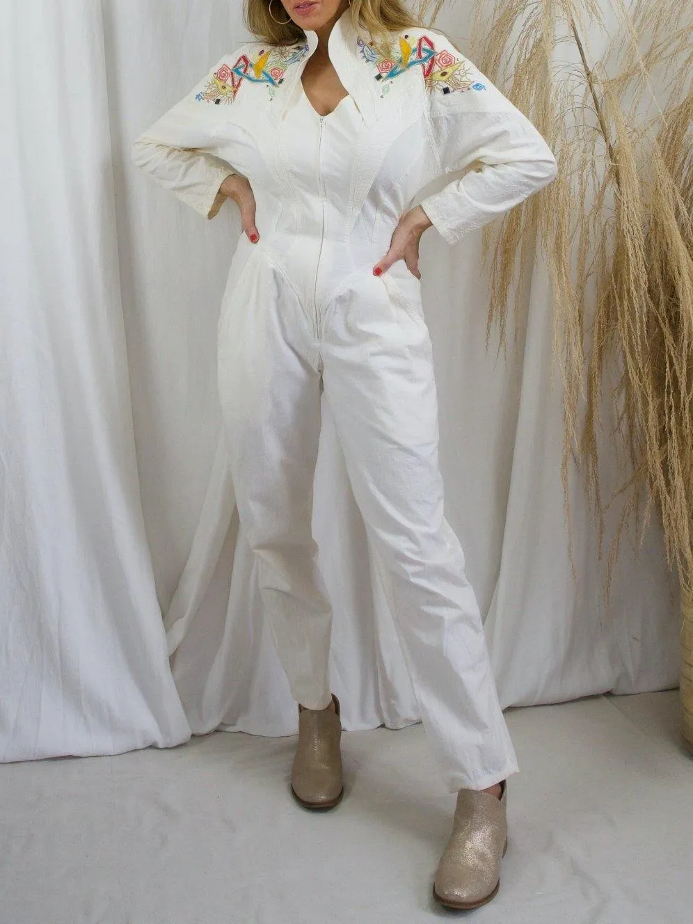 Vintage White Bejeweled Jumpsuit