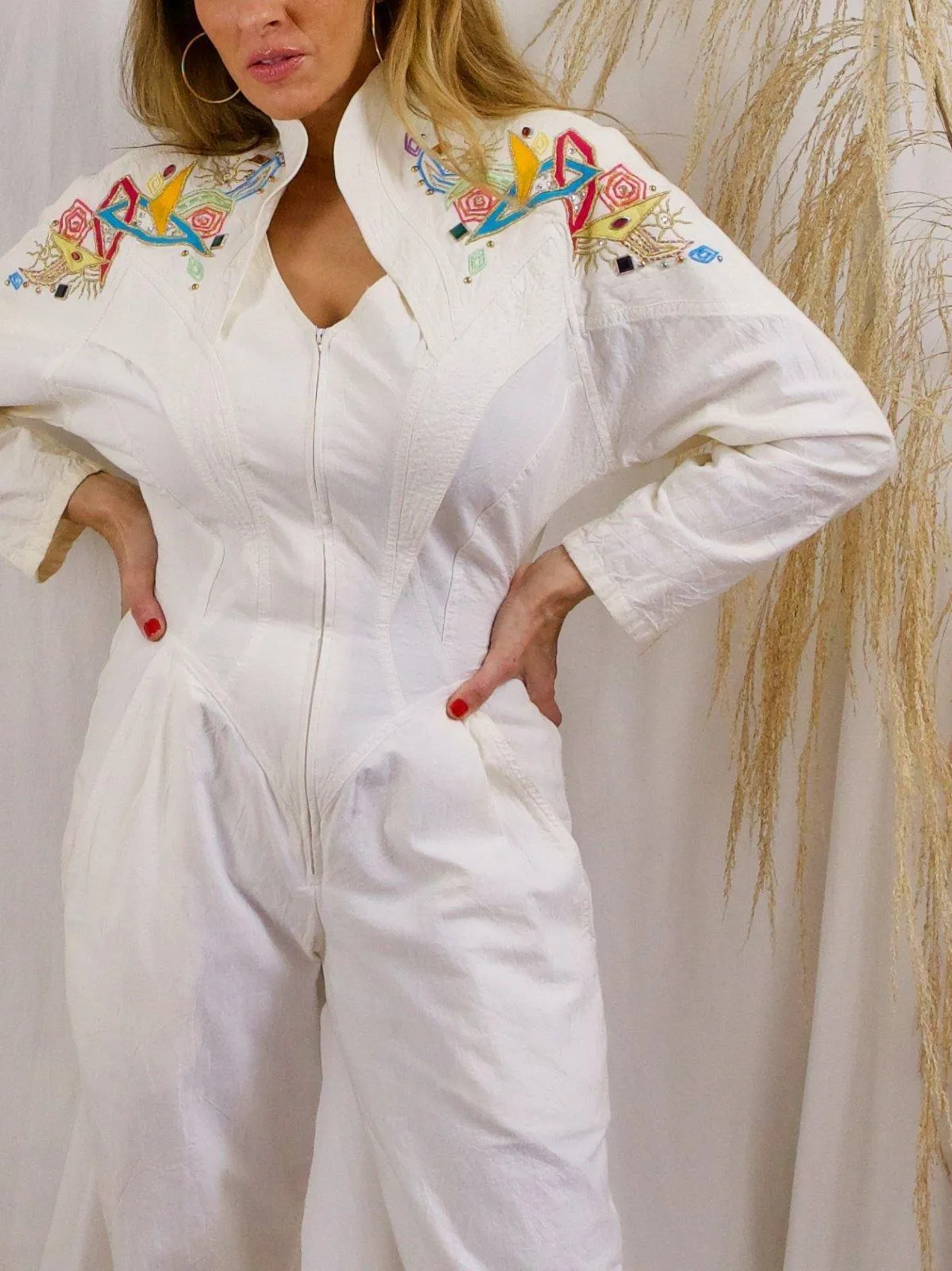 Vintage White Bejeweled Jumpsuit