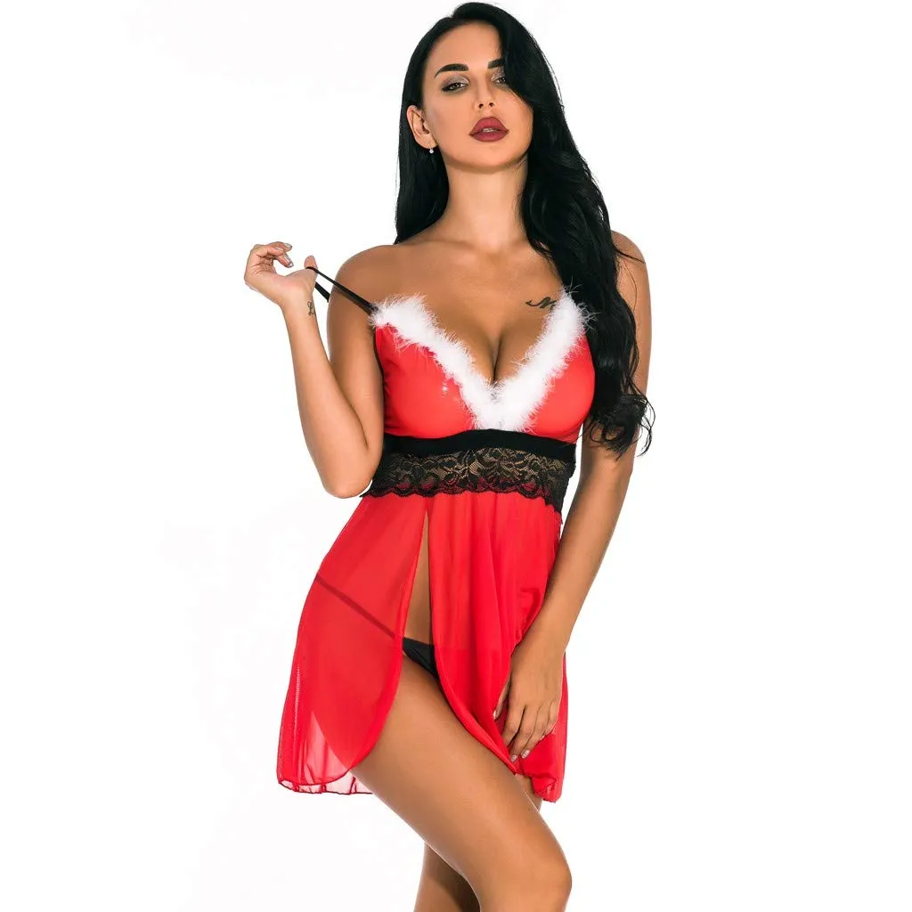 Wanshop® Women Christmas Lingerie Set 2PC Temptation Underwear Lingerie Skirt   Bra   Mini Dress Ladies Sexy Lace Soft Pajamas Set