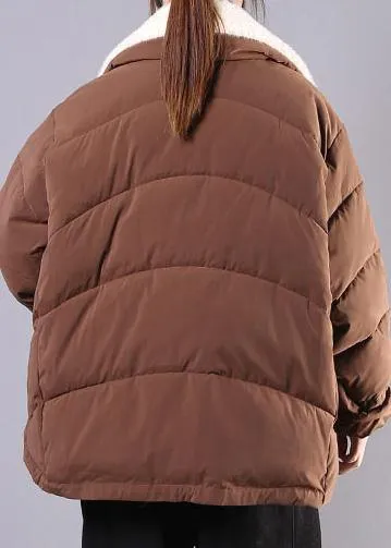 Warm plus size down jacket lapel coats chocolate pockets zippered winter parkas