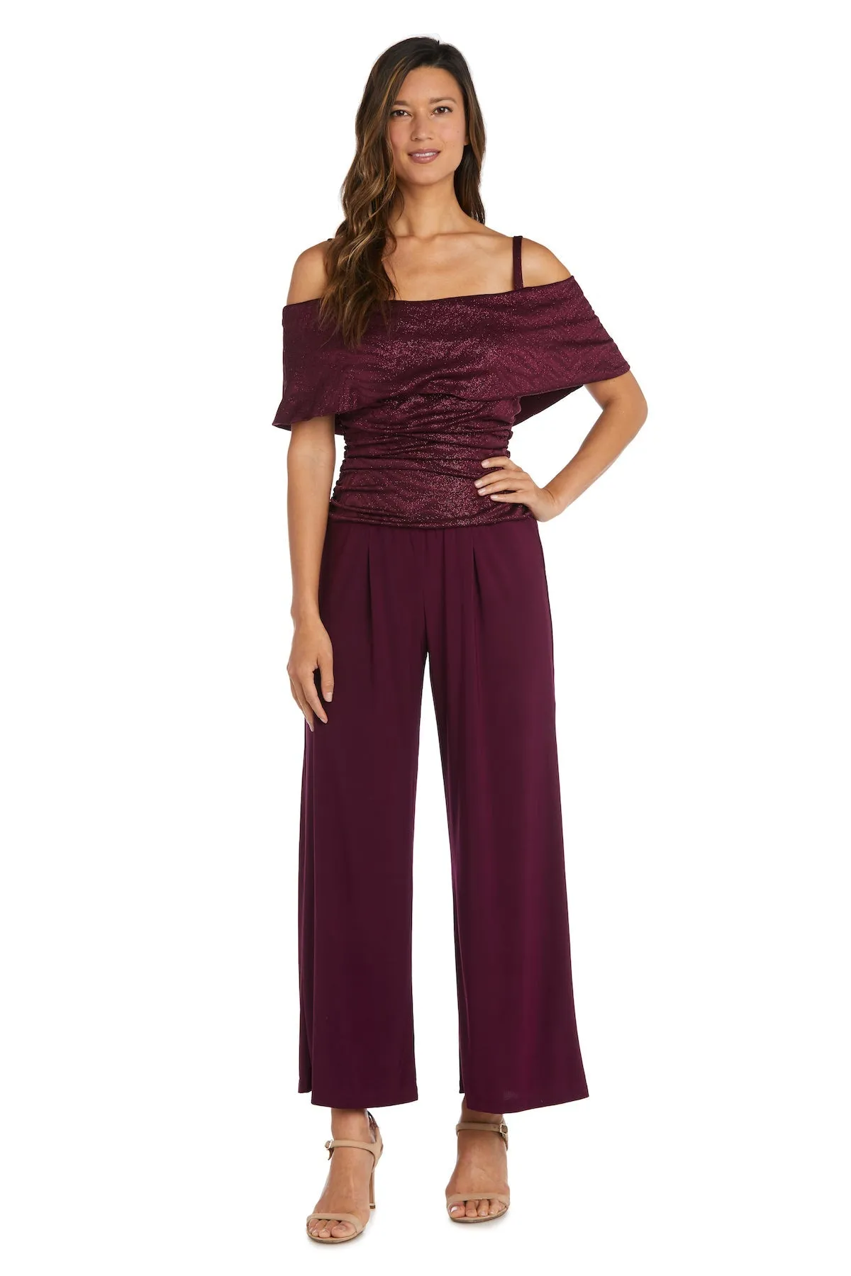 Women's Cold Shoulder Ruched Jumpsuit with Banded Strap