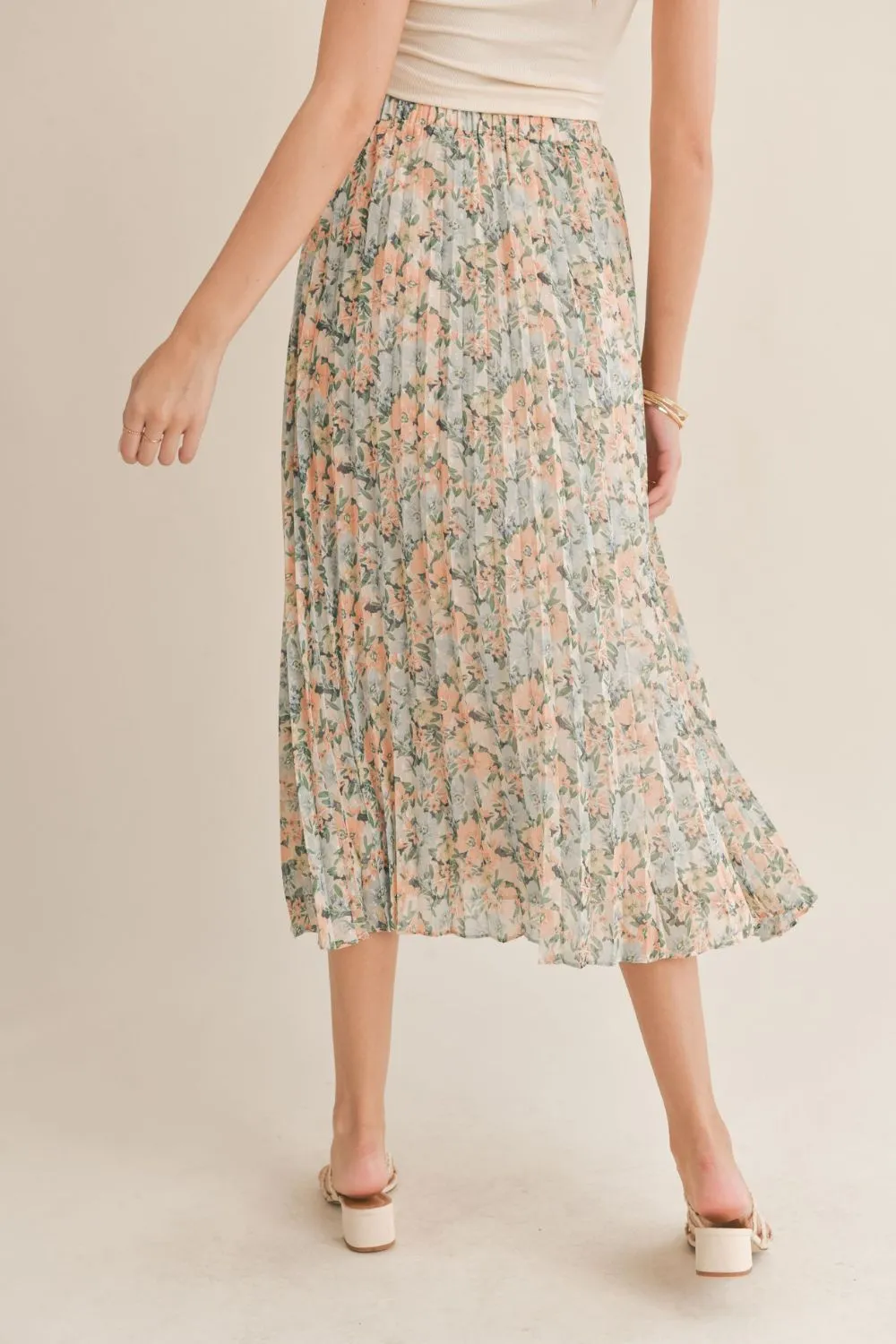 Women's Floral Swiss Dot Pleated Midi Skirt | Blue Multi