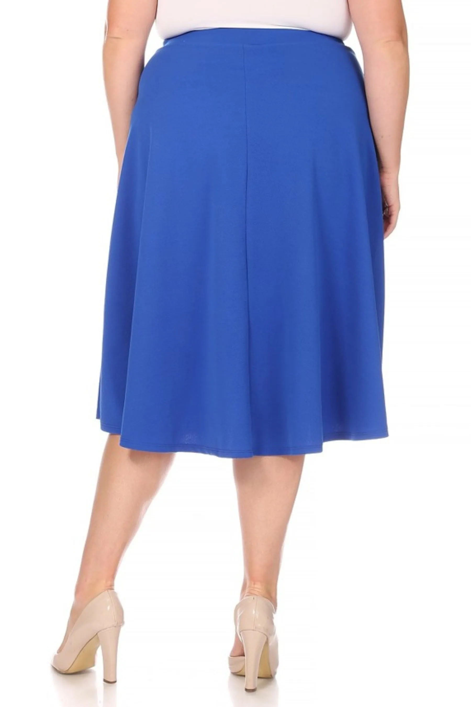 Women's Plus Size A-Line Flared Midi Skirt - Casual Solid with Elastic Band