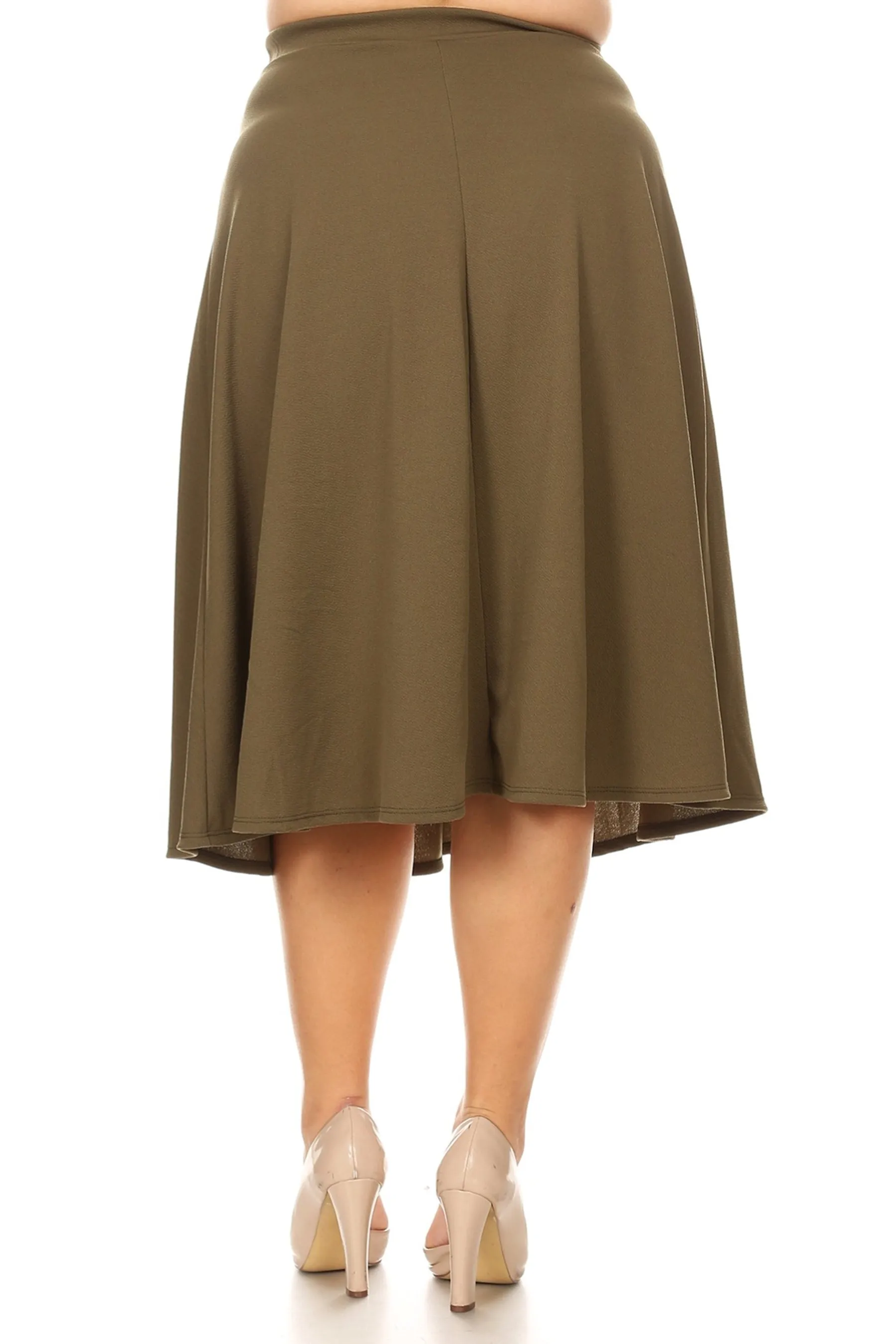 Women's Plus Size A-Line Flared Midi Skirt - Casual Solid with Elastic Band