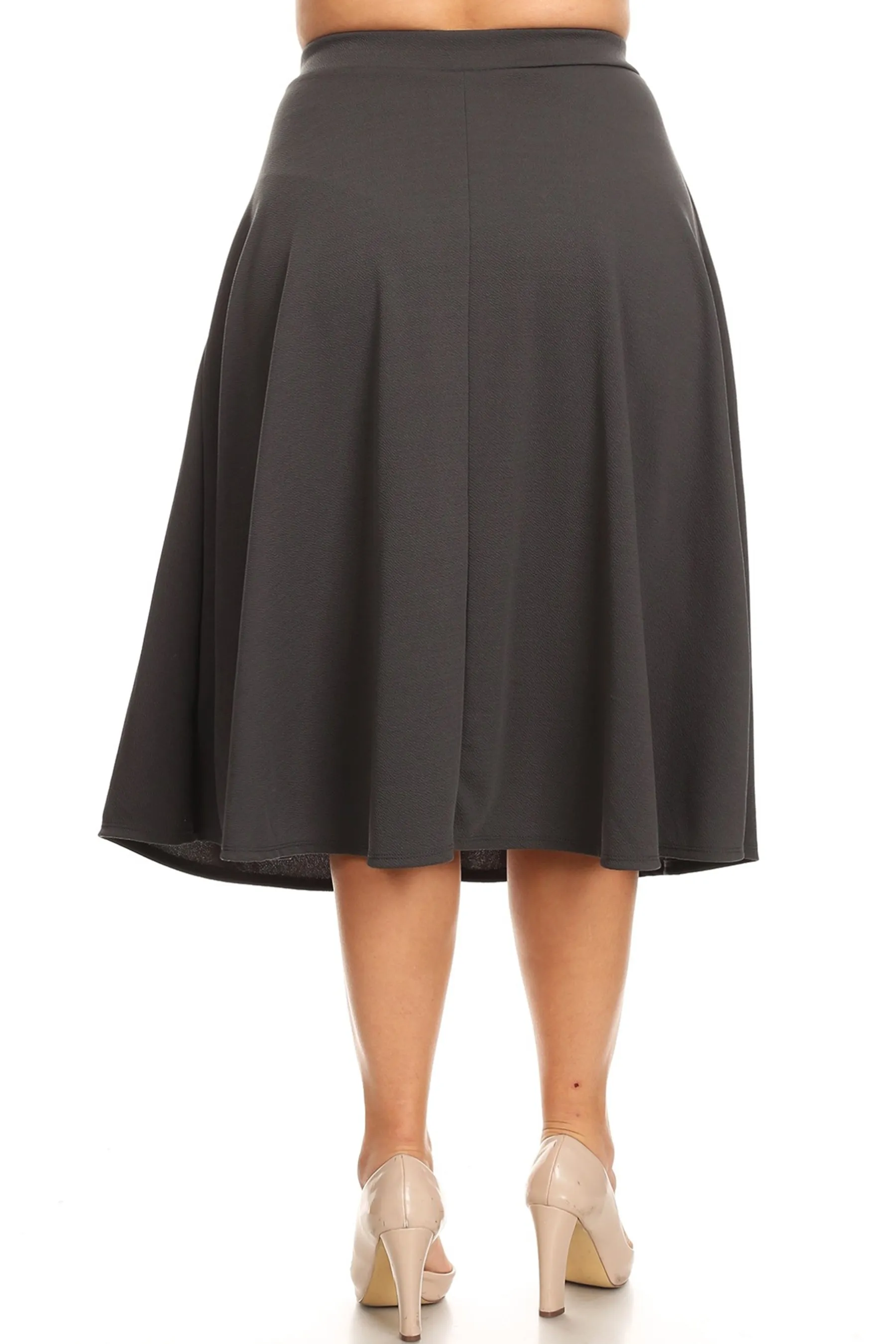 Women's Plus Size A-Line Flared Midi Skirt - Casual Solid with Elastic Band