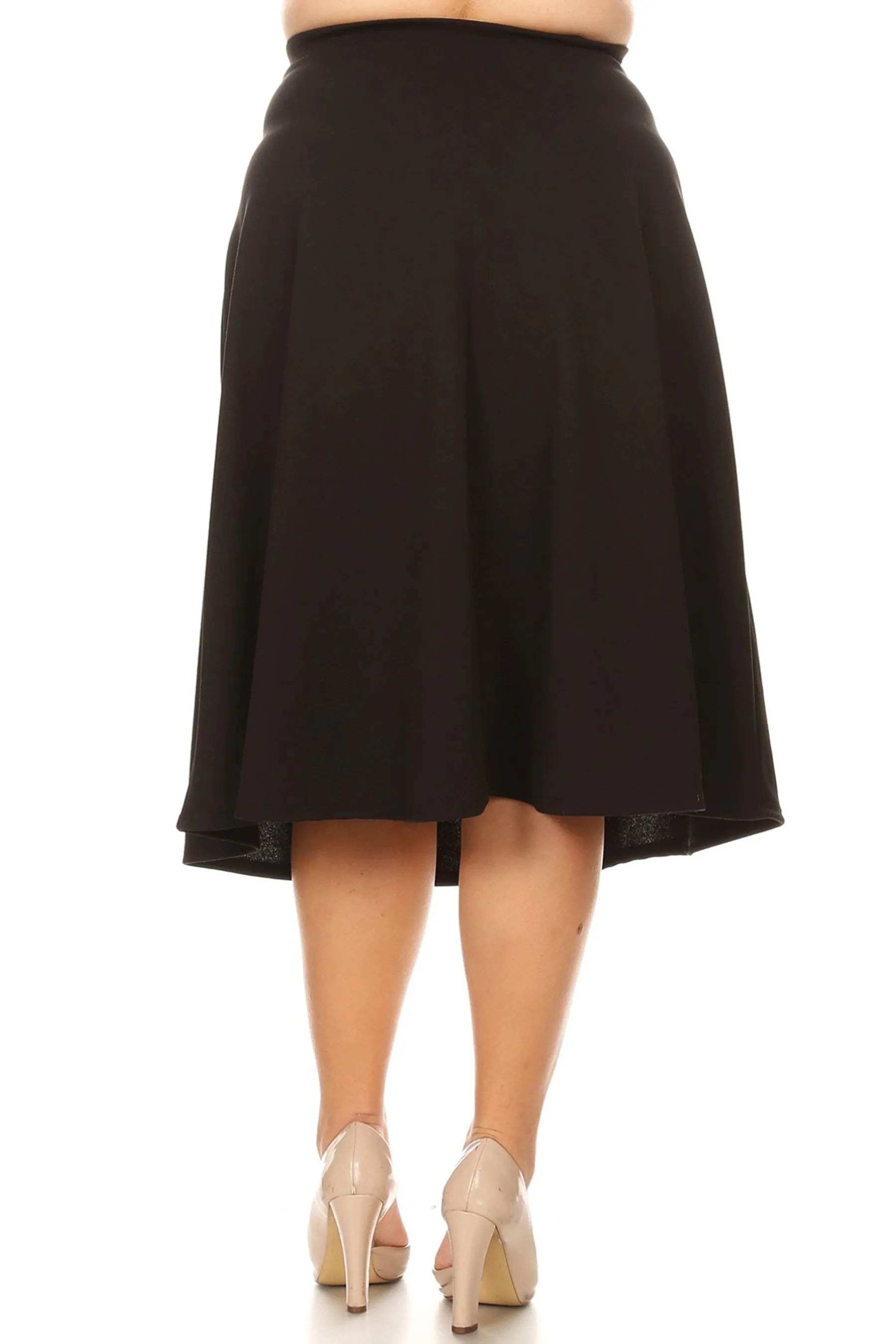 Women's Plus Size A-Line Flared Midi Skirt - Casual Solid with Elastic Band