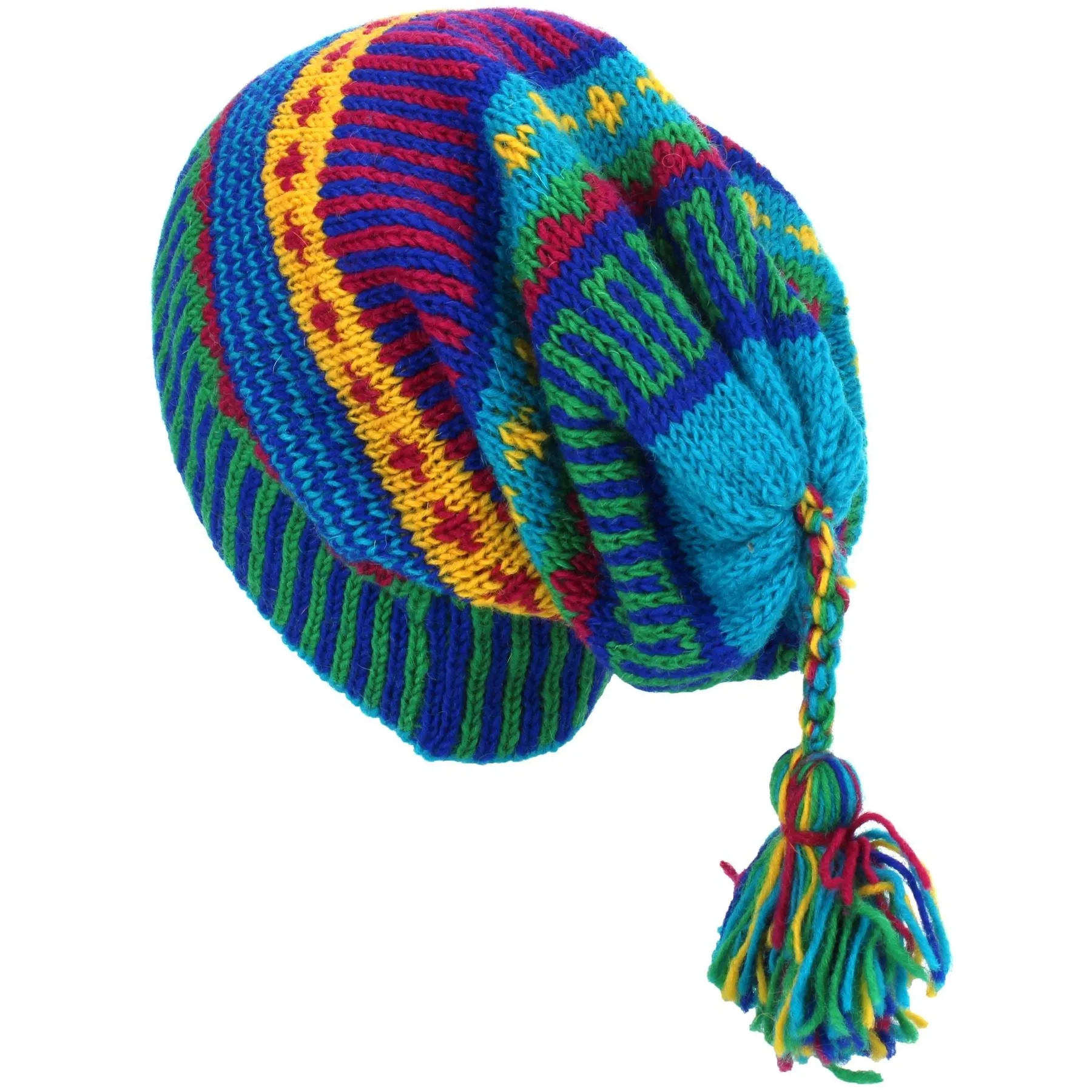 Wool Knit Tassel Beanie Hat - Carnival